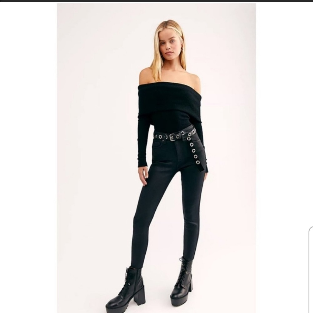 Free People We The Free High Rise Coated Raw Hem Ankle Skinny Jeans NWT Size 28